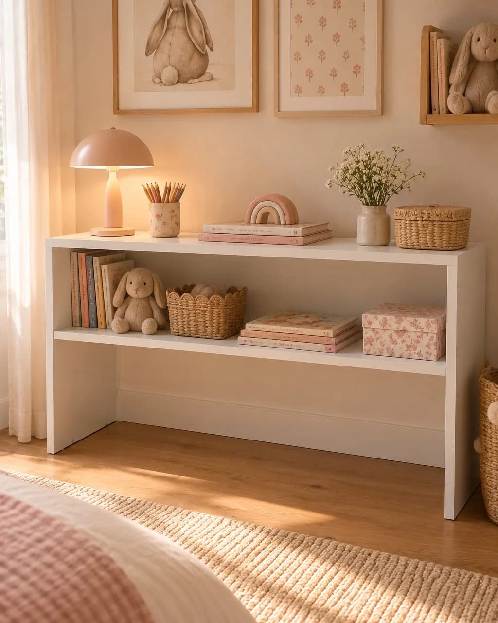 Mesa consola blanca con estante