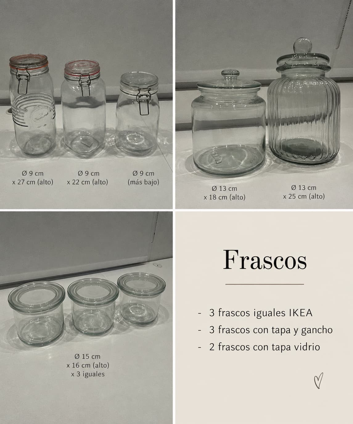 Set de 8 frascos de vidrio