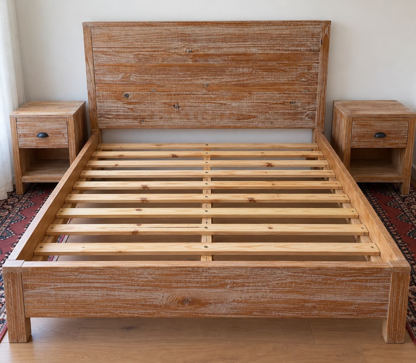 Cama King, de pino, maciza
